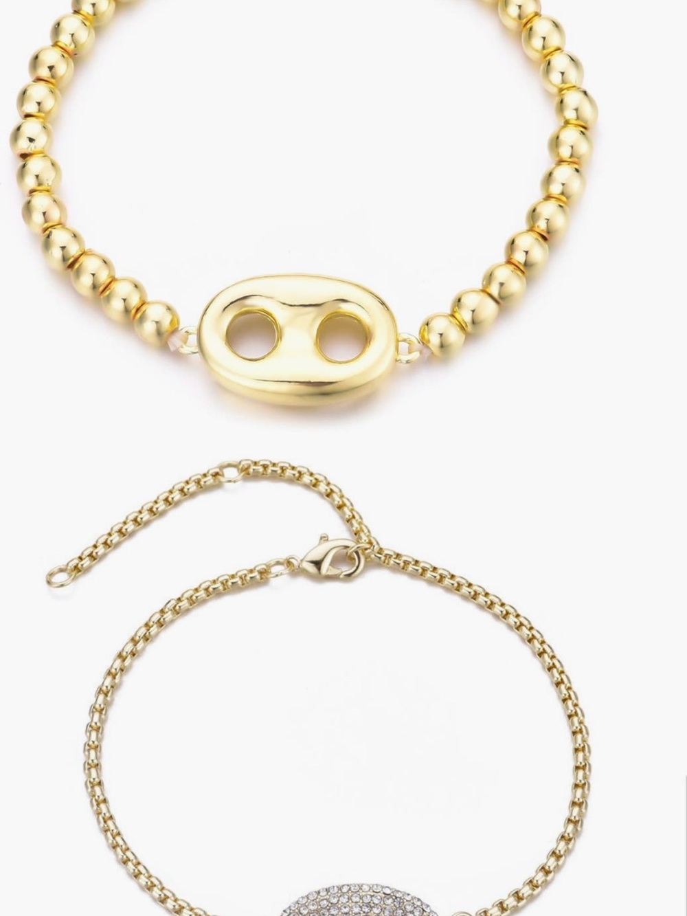 Set of 2 CrystalGold Beaded Bracelets with Polished Toggle Accent -Women Jewelry